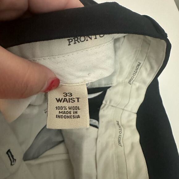 Pronto Uomo Men's Black Wool Flat Front Pockets Straight Leg Dress Pants Size 33 - Picture 7 of 10